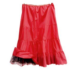 Bright Red 1950s Vintage Nylon Crinoline Petticoat Half Slip With Under Netting